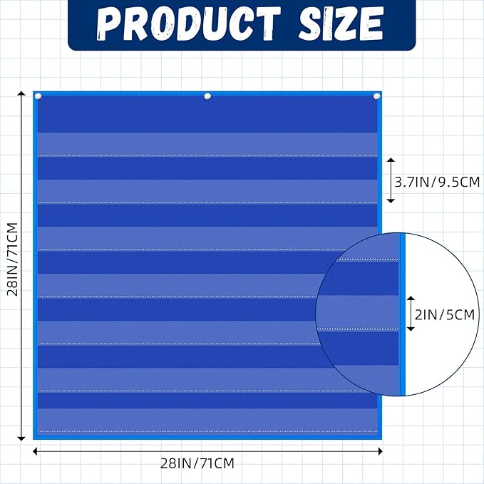Gilprop 4 Pack 28" x 28" Standard Pocket Chart for Classroom, 7 Clear Calendar Pocket Chart for Homeschool Teaching Supplies for Word, Sentence, Cards, Calendar, Daily Schedule(Blue)