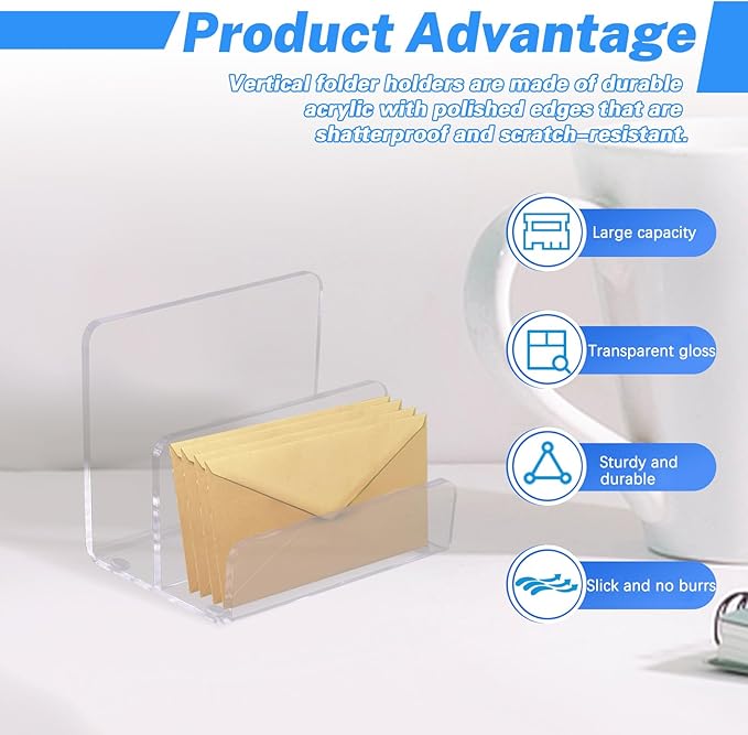 2 Pieces 2 Compartments Acrylic Mail Holder, Vertical Letter Holder for Desk, Office Home File Envelope Mail Organizer Sorter for Desktop Bill Document Notebook (2)