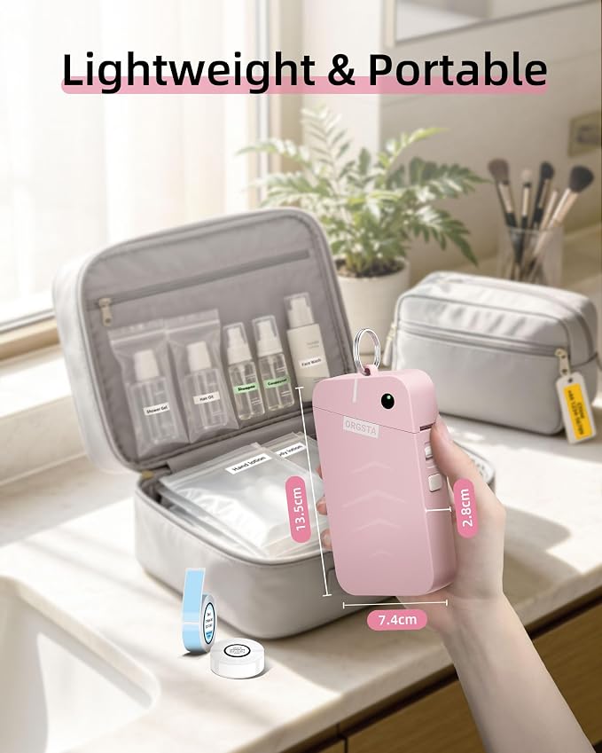 ORGSTA Label Maker, S001 Portable Bluetooth Label Maker Machine with Tape, Thermal Label Printer for Home, Office, School Organization, Wireless Mini Labeler Machine, Pink