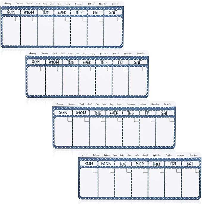 Juvale Dry Erase Weekly Calendar Magnet - Magnetic Calendar for Refrigerator - Dry Erase Weekly Planner - Desk Decor & Office Desk Accessories - 11"x 4.2", Pack of 4