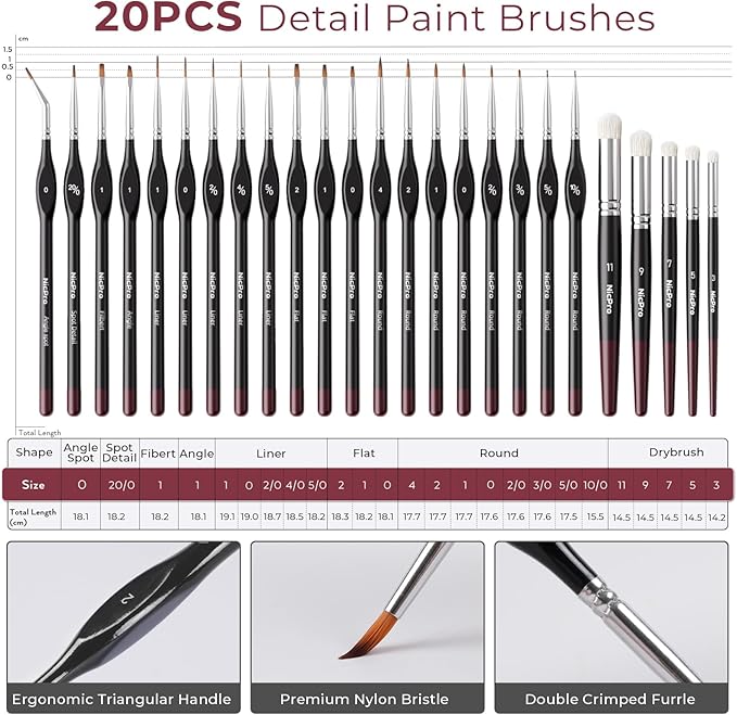Nicpro Professional Miniature Painting Kit - 25PCS Miniature Paint Brushes Drybrush with Magnetic Painting Handle, Model Paint Brushes for Miniatures, Model, Craft, Acrylic Painting, with Nylon Bag