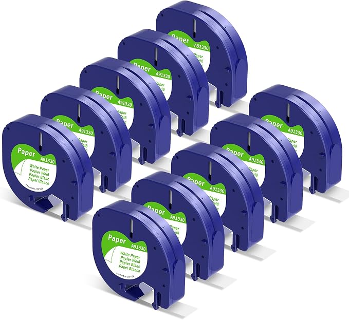 91330 Label KINGDOM Label Compatible with DYMO LetraTag Label Maker Refills | White Paper Tape Refills 12mm x 4m (1/2" x 13') Replace for Labeler Letra Tag 200B LT 100H 100T Plus, 10-Pack