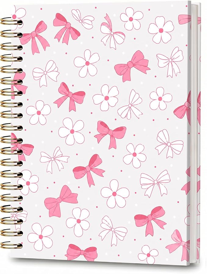 ATJFKIXL Cute Spiral Journal Notebook, A5 120 Page College Ruled Wirebound Notebook, Soft Cover for Students Office Notes and Planning - Pink Bow Daisy