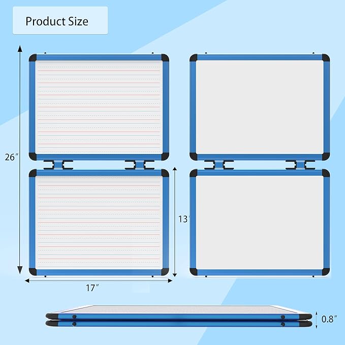 Dry Erase Board, 17x13 inch with 4 Sides Magnetic Whiteboard, A3 Foldable Small White Board with Lines, Perfect for Office, School, and Home. (Blue)