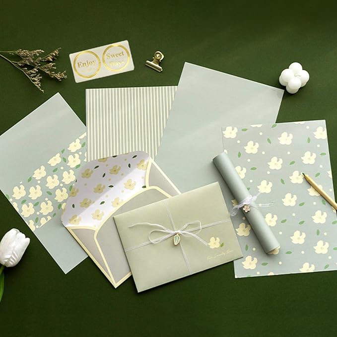 72 Pcs Stationery Paper Envelopes Set Includes 24 Lined Writing Paper & 12 Envelopes, Lovely Floral Cute Letter Writing Stationary Paper Envelopes Kit for Girls Office School Supplies(6Style)