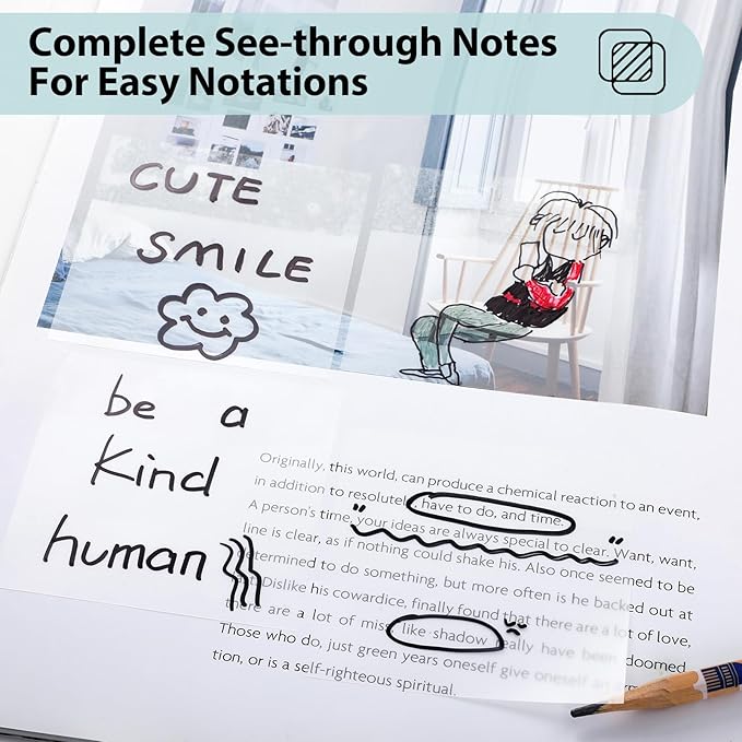 Transparent Sticky Notes - 3x3 inch Clear, Waterproof Translucent Notes for Annotation - 300 Sheets