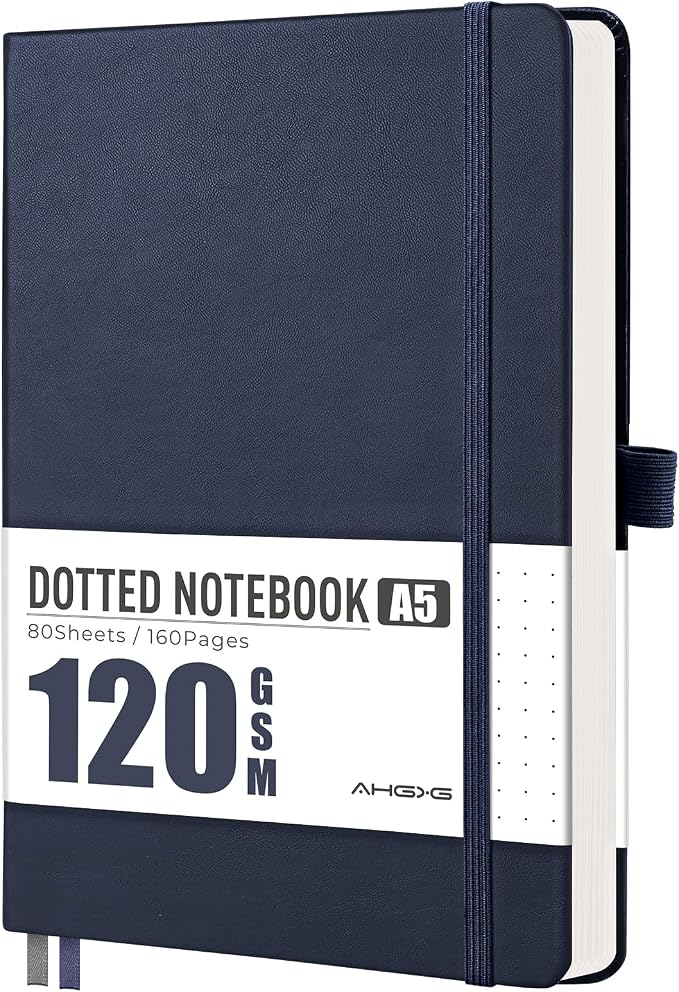 AHGXG Dotted Journal Notebook, 160 Numbered Pages, A5 Size (5.7'' x 8.3'')