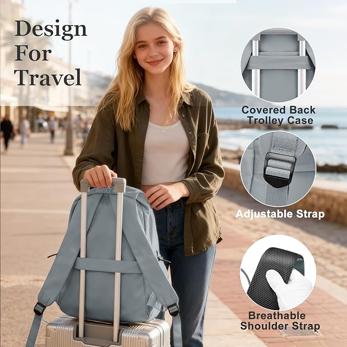 weradar School Backpack For Women Men,Waterproof College Backpack,High School Bookbag,Lightweight Casual Daypack Travel Backpack,Carry On Bag for Office/Teacher/Work(Grayish Blue)