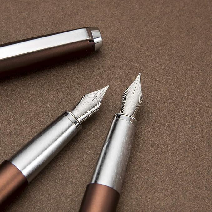 HongDian 525 Brown Metal Fountain Pen, Extra Fine Nib Classic Pen Includes Metal Pen Case and Refillable Converter