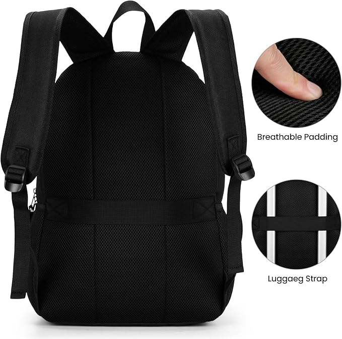 BIKROD Black Backpack for Men and Women, Backpack for School Teens Boys and Girls, Lightweight Casual High School Bookbag, Daily-use Travel Laptop Backpack Fits 15.6 Inch Notebook