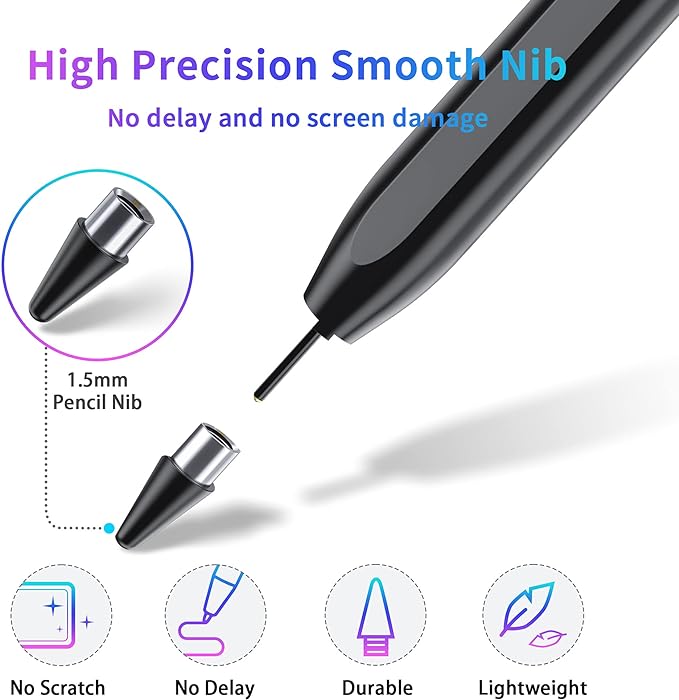 Stylus Pen for Touchscreen, Compatible with iPhone/iPad/Samsung Galaxy Tab A9+ & Android & iOS Phones Tablets, Rechargeable Stylist Pencil High Sensitivity Precision for Drawing Writing, Fast Charge