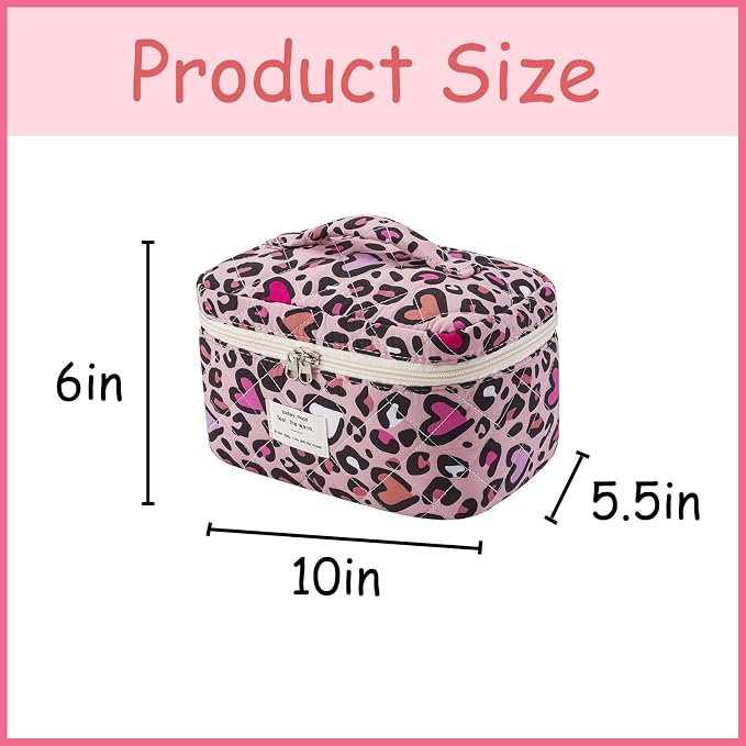 uekeboag Large Travel Quilted Makeup Bag for Women | Soft Floral Cotton Cosmetic Bag, Foldable Coquette Aesthetic Toiletry Organizer