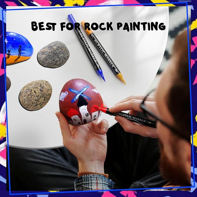 120 Colors Dual Tip Acrylic Paint Markers,Fine Tip and Brush Tip Permanent Acrylic Paint Pens For Rock Painting, Canvas, Wood, Glass, Ceramic, Fabric, Plastic, Egg, Scrapbook,Art Painting Supplies Kit