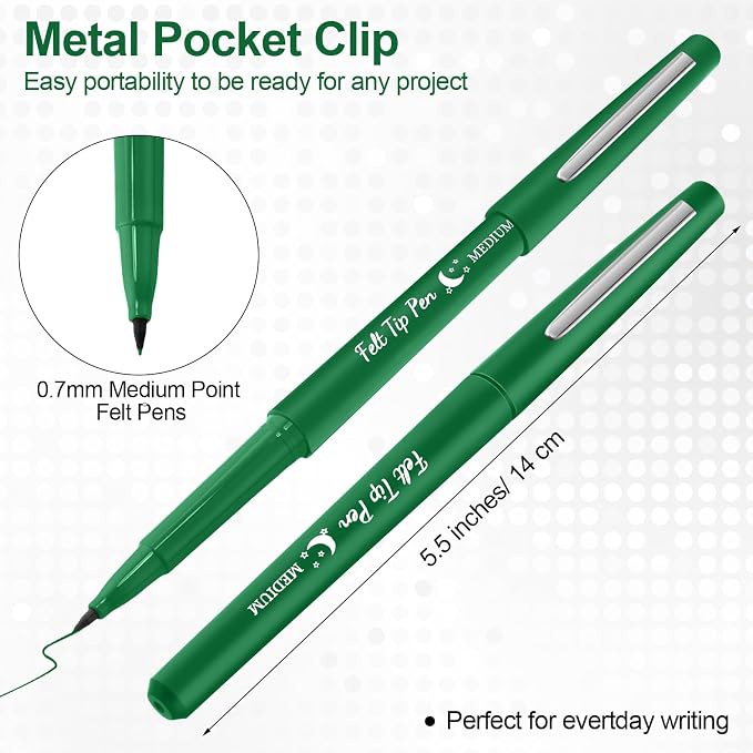 Fuyoooo 36 Pcs Green Felt Tip Pens Bulk,Quick Dry, 0.7 mm Medium Point