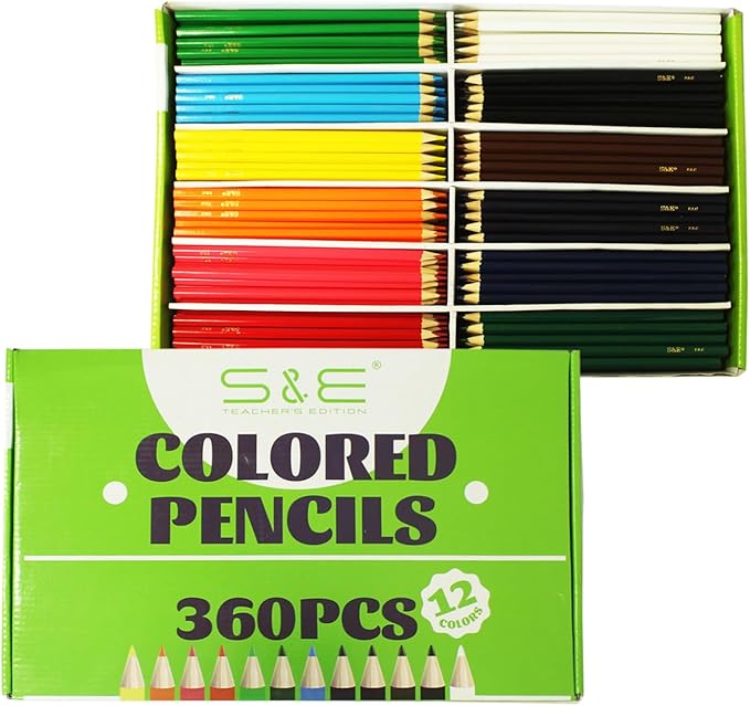 S & E TEACHER'S EDITION Colored Pencils 360Pcs,Coloring Pencils Set Drawing Pencils for Sketch, Woodcase Lead Pencils, Wooden Colored Pencils, Back to school