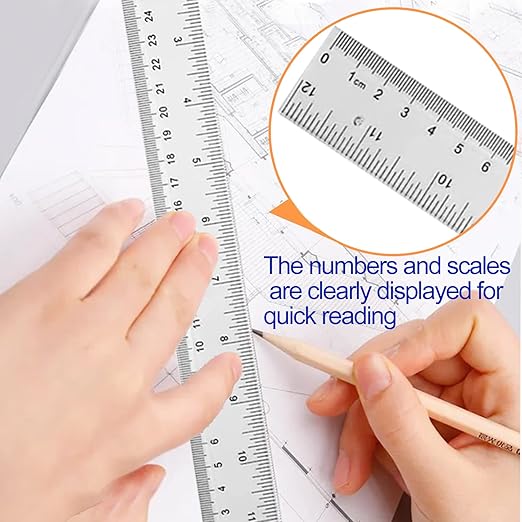 YYJ HOME Clear Plastic Ruler, 12 Inch, 3 Pack, Transparent, Acrylic, Plastic Construction