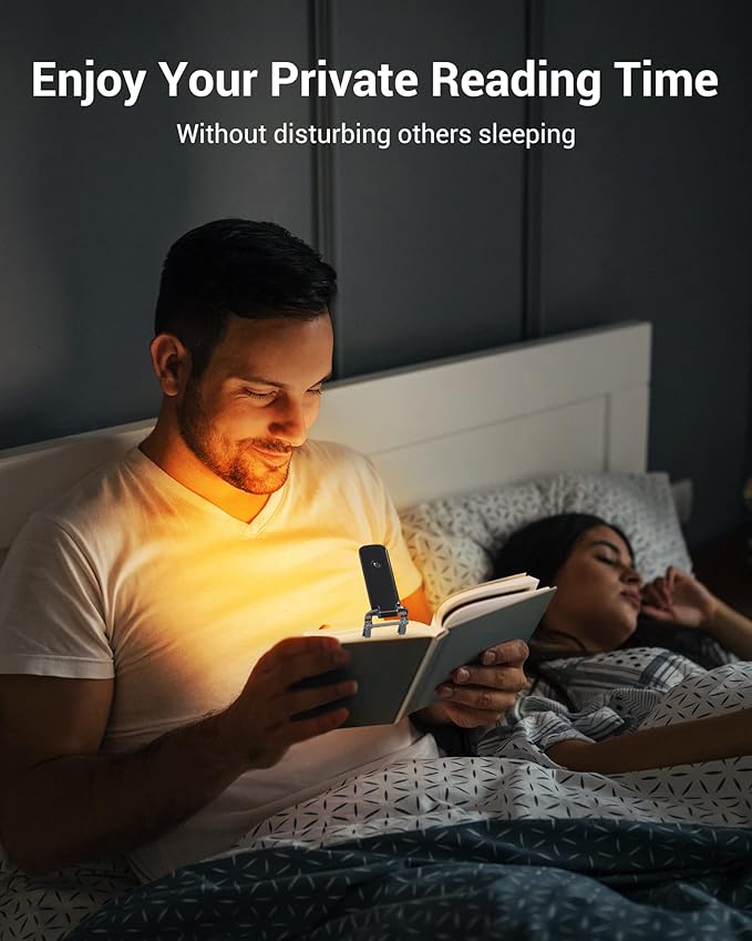 DEWENWILS Book Light, Amber Warm Clip On LED with 3 Adjustable Brightness for Eye Protection, Rechargeable USB Long Lasting Reading Light, Gifts for Bookworms, Kids (Black)
