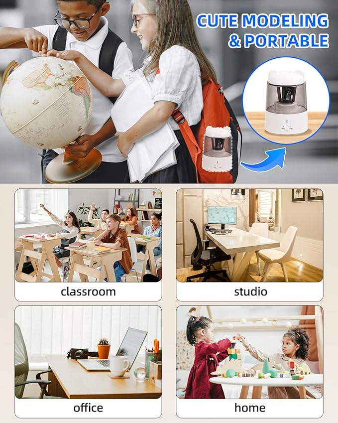 ZMOL Colored Pencil Sharpener, Rechargeable Electric Pencil Sharpener, Auto Stop, Pencil Sharpeners for Battery Powered Cute for Kids Gift No.2/Colored Pencils (6-8mm), Classroom/Office/Home White