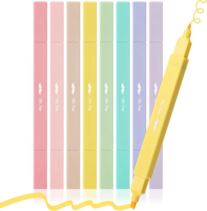 Mr. Pen- Dual Tip Aesthetic Highlighters, 8 pcs, Chisel & Fine Tip, Cute Highlighters Assorted Colors for Journaling, Highlighting, Underlining, Fast Dry, Back to School Supplies