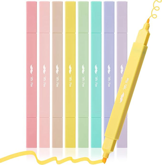 Mr. Pen- Dual Tip Aesthetic Highlighters, 8 pcs, Chisel & Fine Tip, Cute Highlighters Assorted Colors for Journaling, Highlighting, Underlining, Fast Dry, Back to School Supplies