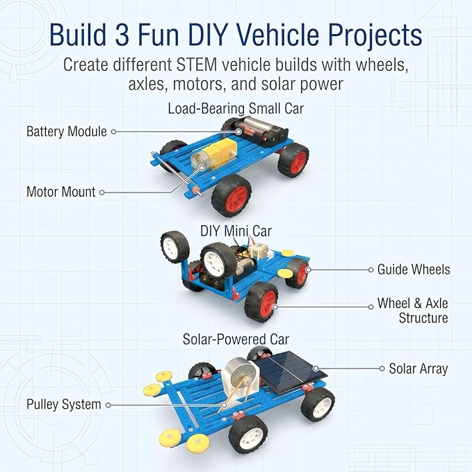 STEM Kits and STEM Toys for Kids Ages 8-14, Build 7 Models (One at a Time), Solar and Motor Science Kit, Engineering Building Kit, Solar Car Building Kit, Educational Gifts for Boys and Girls