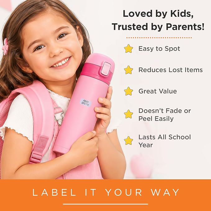 Personalized Daycare Name Labels for Kids, 148 Pack Waterproof Custom Name Stickers for Clothing Tags, Lunch Boxes and School Supplies, Made in USA by MSC - Pastel