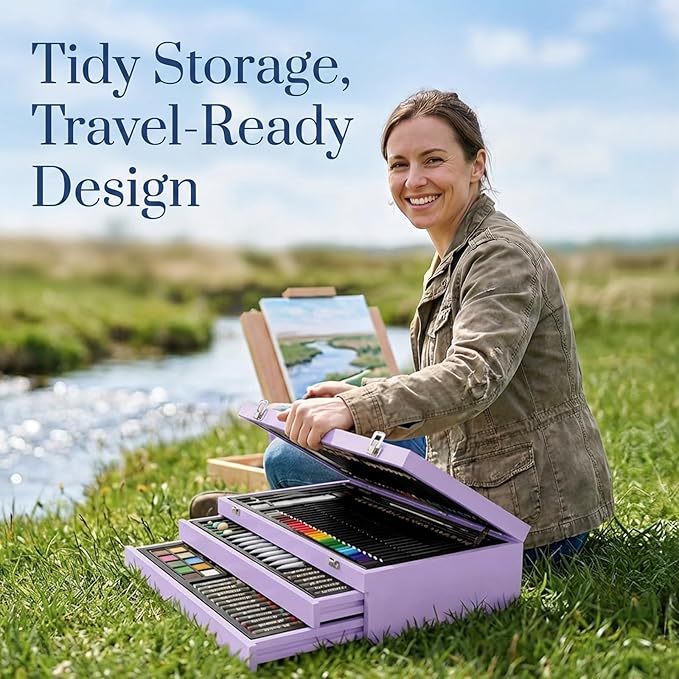 194 Piece Deluxe Art Set, Painting Drawing Art Supplies with 4 Drawing Pads, Acrylic Paints, Crayons, Colored Pencils Set in Wooden Case, Art Kit Gift Box for Kids, Teens, Adults, Artists, Beginners