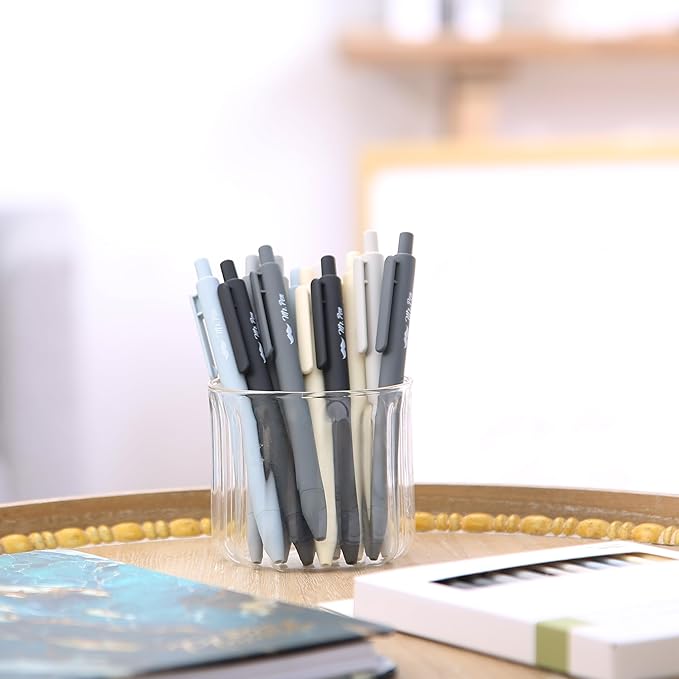 Mr. Pen- Retractable Gel Pens, 12 Pack, Black Ink, Monochrome Elegance Barrel, Fine Point 0.5mm, Fast Dry, Smooth Writing, Cute Pens for Drawing, Writing Planner and School Supplies
