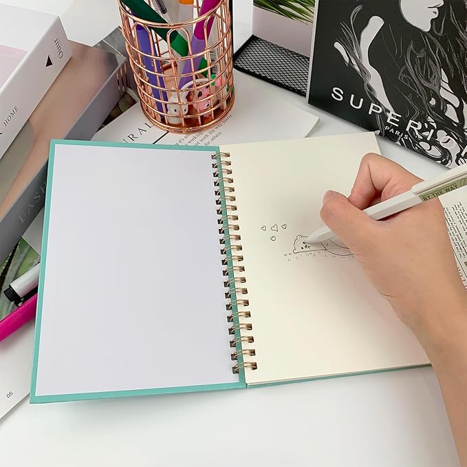 DSTELIN Sketch Coil Notebook Set, 120 Pages (60 Sheets), 2-Pack with 1 Pink and 1 Green Hardcover, 1150GSM Cardstock, 7.5 x 5.1 Inches, 100GSM Paper