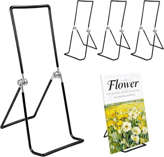 4 Pack Large Metal Book Stand, Adjustable Display Holder Easel for Heavy Books, Photo Frames, Textbooks, Cookbooks, Albums, Tablets, Magazines & Vinyl Records, for Home Office School Display
