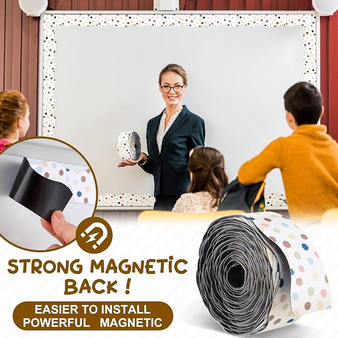 Tellegloww 36 ft Scalloped Magnetic Border Magnetic Border for Whiteboard Bulletin Board Borders Reusable Rolled Borders Trim for Office Chalkboard(Polka Dot)
