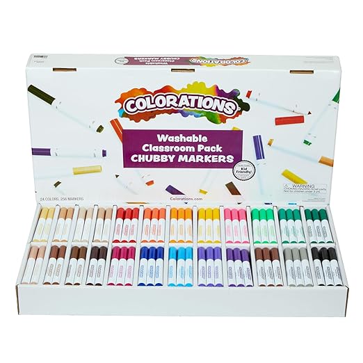 Colorations Washable Chubby Markers Classroom Value Pack, 24 Colors, Non Toxic| Bulk School Supplies For Kids, Coloring Set, Kindergarten Must Haves, Preschool Essentials, Multicolor, Set of 256