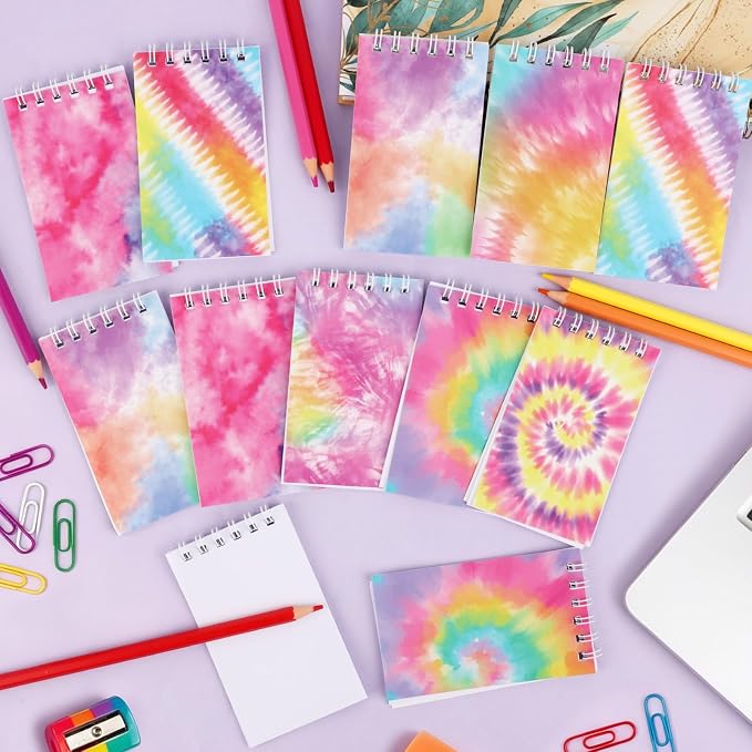 24 Pcs Mini Tie Dye Notepads Multicolor Mini Notebooks Party Favor Small Pocket Spiral Notebooks Memo Note Pads for Work Home Office School Classroom Birthday Party Supplies