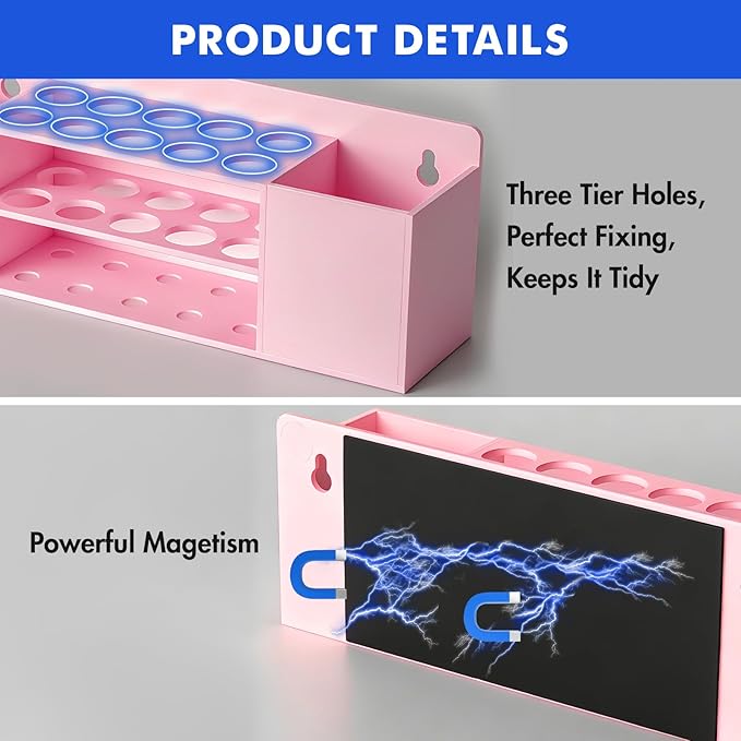 Magnetic Dry Erase Marker Holder for Whiteboard, Wall Mount Pen Holder for Refrigerator, Clear Pencil Holder for Fridge, Strong Magnet Locker Organizer for Classroom(Pink)
