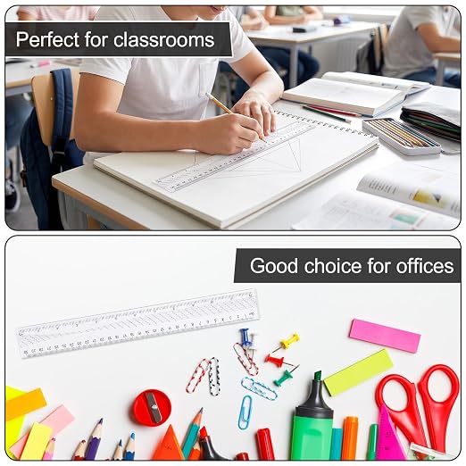 Grevosea 2 PCS Flexible Ruler, 12 Inch Clear Plastic Ruler Soft Bendable Rulers with Centimeters and Inches for Kids and Adults School Classroom Office Supplies (Style B)