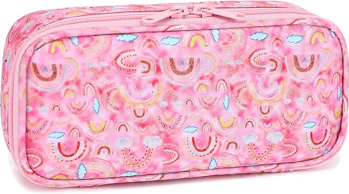 FlowFly Large Capacity Pencil Case for Kids, Boys & Girls – Zippered Multi-Functional Pen Pouch, Soft & Portable Pencil Bag for School, Teens, Students, Rainbow