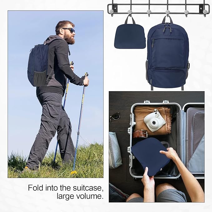 HOLYLUCK 20L lightweight packable Hiking Daypack Foldable Backpack for Men Women Small Travel Outdoor Foldable Shoulder Bag-dark blue