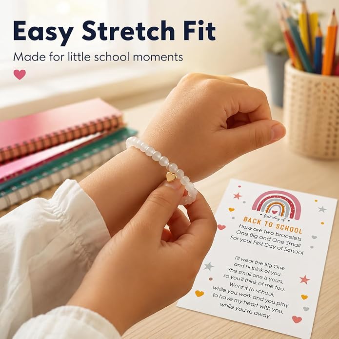 Back to School Bracelets Heart Matching Mommy and Me Elastic Wish Strings Bead Bracelets First Day of School Supplies Gifts