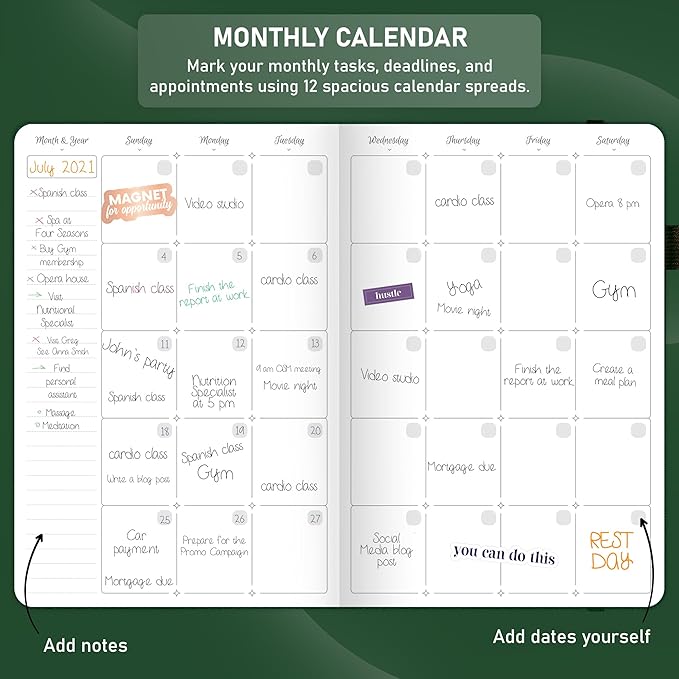 GoGirl Weekly Schedule Planner – Hourly Work & Life Planner with Time Slots – Vertical Agenda Organizer for Daily Productivity, A5 (Forest Green)