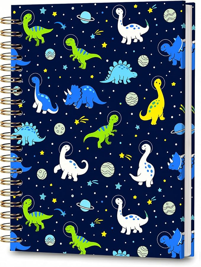 ATJFKIXL Cute Spiral Journal Notebook, A5 120 Page College Ruled Wirebound Notebook, Soft Cover for Students Office Notes and Planning - Dinosaur Planet