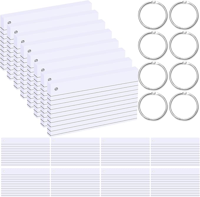 Yexiya 500 Pcs Index Cards with Rings Study Supplies Punched Lined Flash Cards with Holes Ruled Single Hole Notes and Metal Rings for Adults Office(4 x 6 Inch,White)