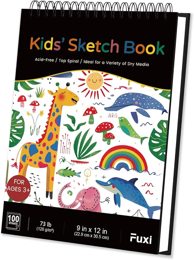 Sketch Book for Kids, 9" x 12" Kid Sketchbook, 100 Sheets (73lb/120gsm) Thick Drawing Paper for Kids, Spiral Sketch Pad for Kid, Easter Basket Stuffers.