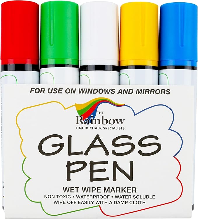 Glass Pen Window Marker: Liquid Chalk Pens for Glass, Whiteboard Markers with Washable Paint - Graduation, Car Windows, Mirror Pen, Storefront, Wedding, Parade, Party & Holiday (5 Pens - Jumbo Tip)