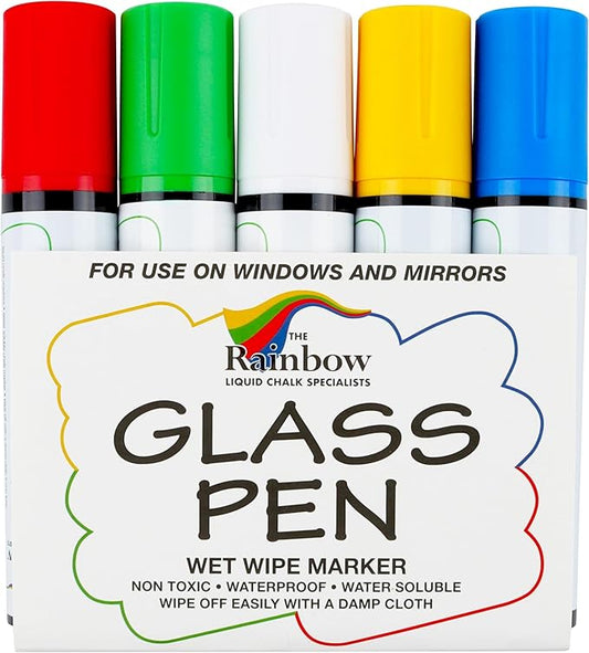 Glass Pen Window Marker: Liquid Chalk Pens for Glass, Whiteboard Markers with Washable Paint - Graduation, Car Windows, Mirror Pen, Storefront, Wedding, Parade, Party & Holiday (5 Pens - Jumbo Tip)