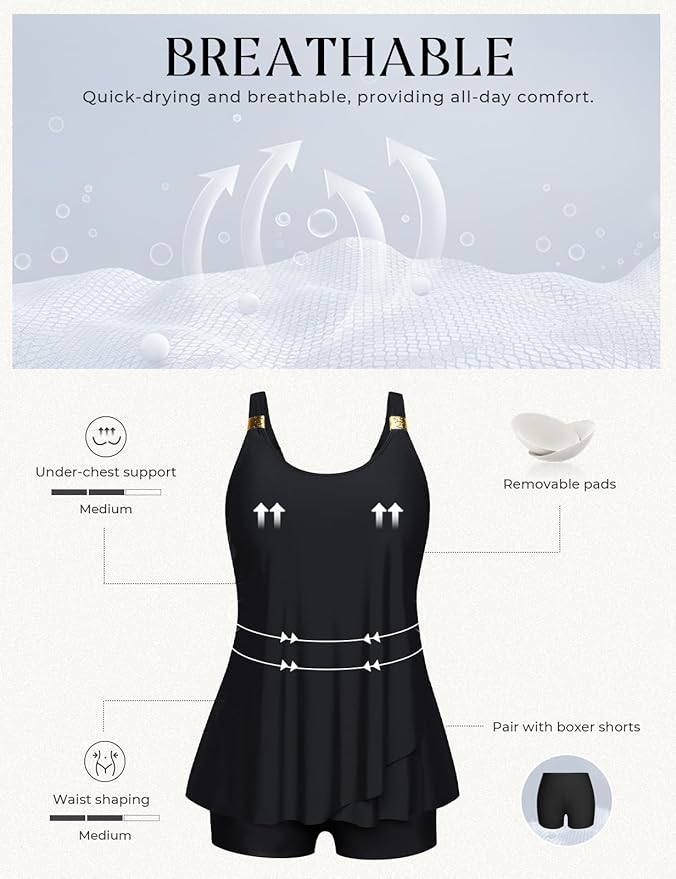 Hanna Nikole Womens Tankini Swimsuits 2 Piece Bathing Suit Flowy Ruffle Tankini Tops with Swim Shorts