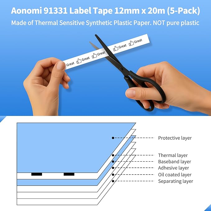 Replace for Dymo Letratag Refills White Plastic 12mm Compatible for Dymo Label Maker Refills White Plastic 1/2'' for Letra Tag Label Maker Refills 91331 for 100H 100T Plus 200B QX50 XR XM, 5-PK