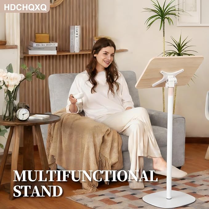 Adjustable Floor Book Stand Height From20'-67‘ and Angle, Music Stand,Reading Stand for Tablet Bibles, Recipes, Cooking, Books Wooden Display Rack,Stable Portable with Clip