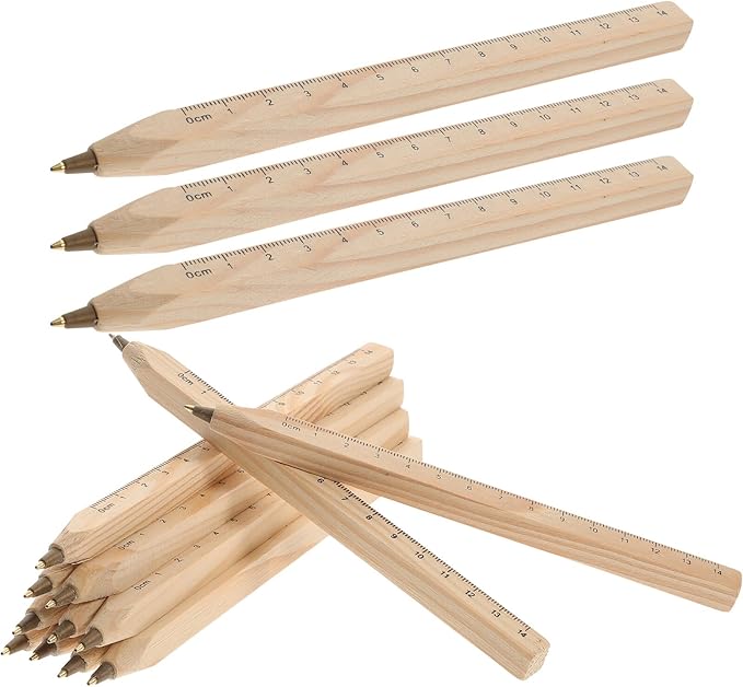 Abaodam Natural Wood Ballpoint Pens 12pcs Biodegradable Carpenter Drafting Signature Pens Black Fine Tip for Office and Woodwork Use
