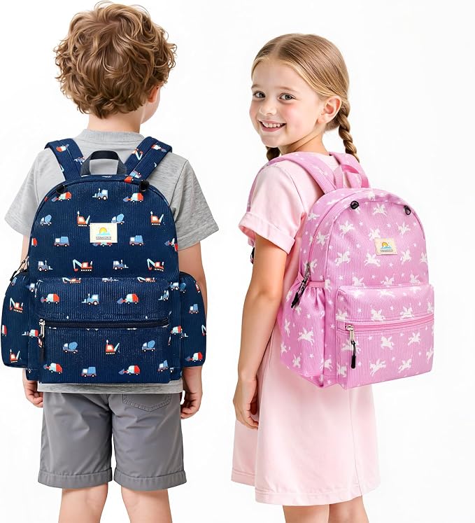 STEAMEDBUN Corduroy Kids Backpack for Girls and Boys 5-8: Girls Backpack for Elementary Kindergarten - 15 inch Cute Backpacks for Kids - Pink Unicorn