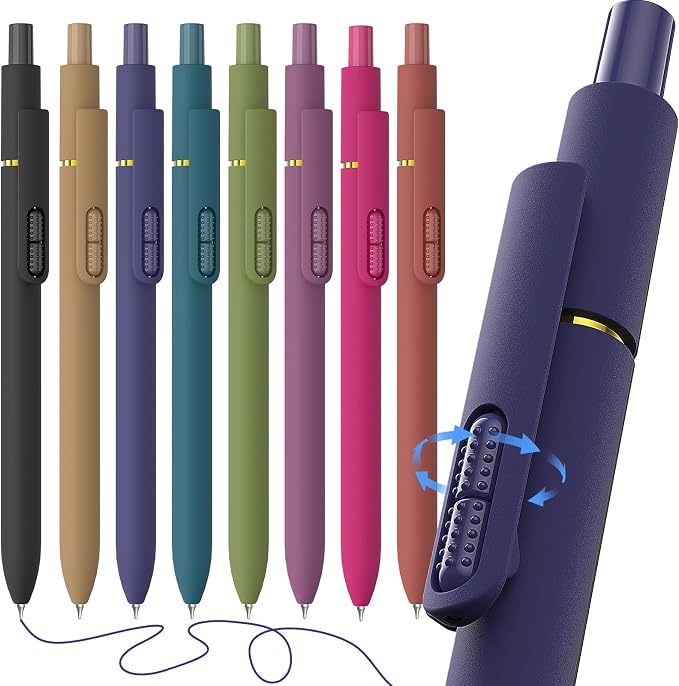 Hiacry 8 Pcs Gel Pens - 0.7mm Fine Point Quick-Dry Blue Ink Fidget Pens | Smooth Writing Pens, No Bleed, No Smear, Note Taking Journaling, School Office Supplies for Men & Women (Vintage 8Pcs)